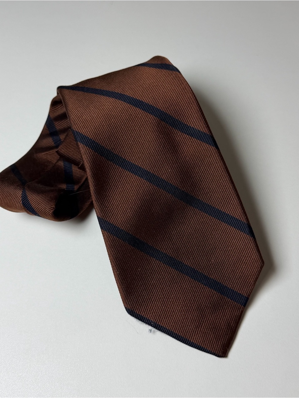 Roderick St. John’s USA Repp Tie Trad Ivy Brown Stripe with Navy Accents Classic
